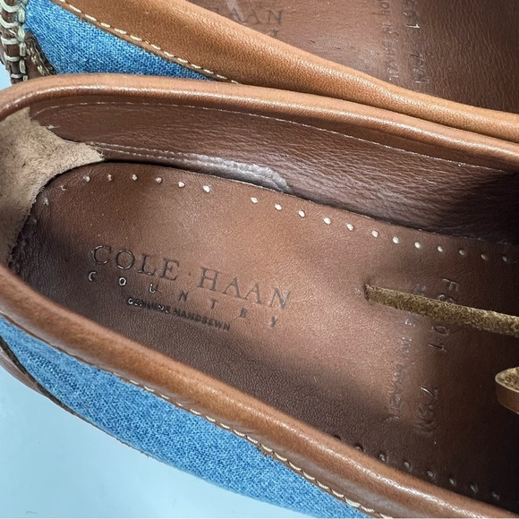COLE HAAN COUNTRY Women's 7 1/2 Driving Loafer Brown Leather and Denim - Picture 2 of 8